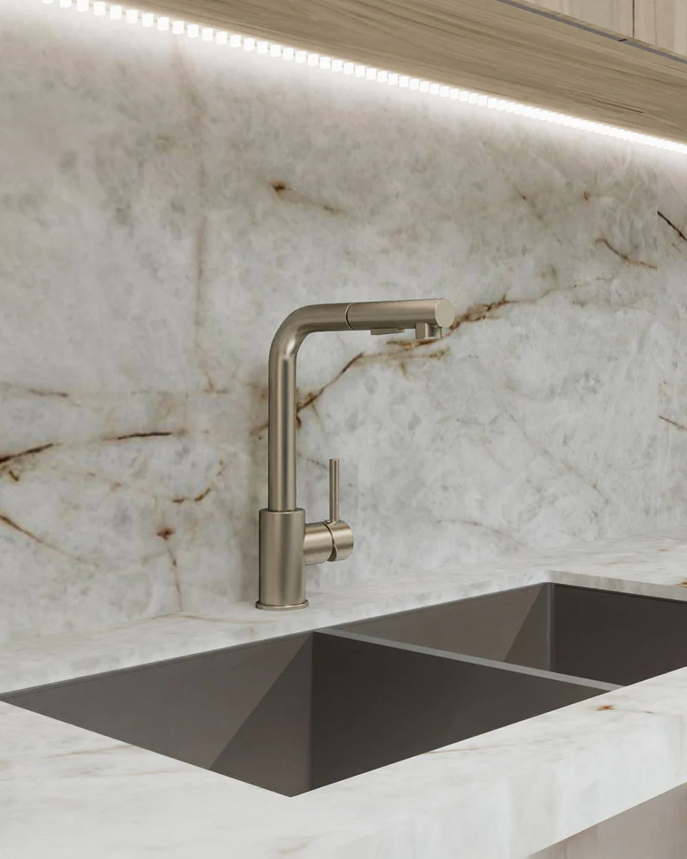 DAX Single Handle Pull Out Kitchen Faucet Brushed Nickel Finish (DAX-8213-BN)