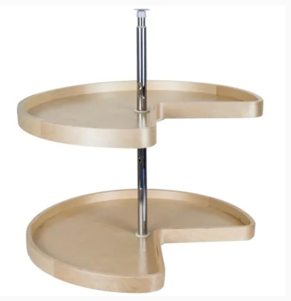 32" Kidney Two-Shelf Banded Wood Lazy Susan Set