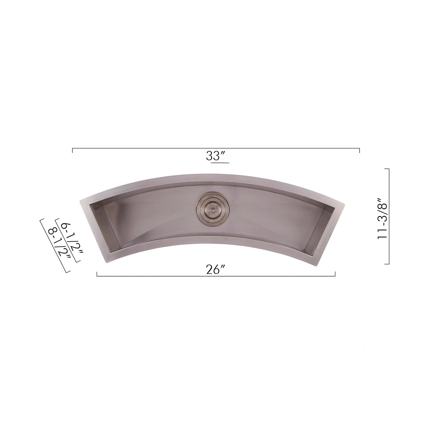 DAX Handmade Undermount Bar Sink, 16 Gauge Stainless Steel, Brushed Finish, 33 x 8-1/2 x 6 Inches (DAX-SQ-3312-C)