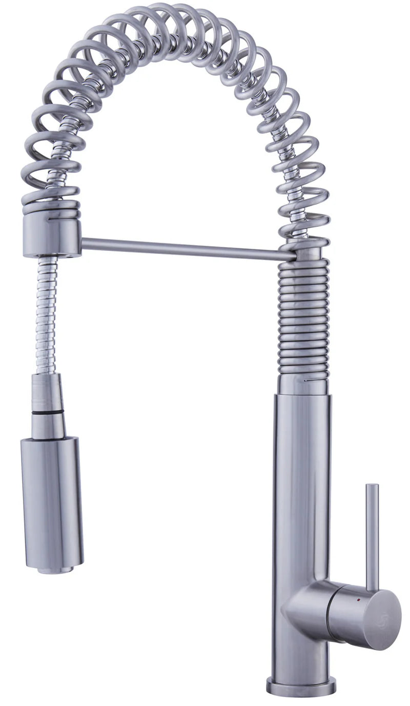 DAX Single Handle Pull Down Kitchen Faucet, Stainless Steel Shower Head and Body, Brushed Finish, Size 10-1/4 x 19-3/4 Inches (DAX-2141)