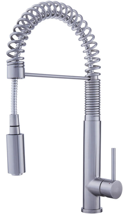 DAX Single Handle Pull Down Kitchen Faucet, Stainless Steel Shower Head and Body, Brushed Finish, Size 10-1/4 x 19-3/4 Inches (DAX-2141)