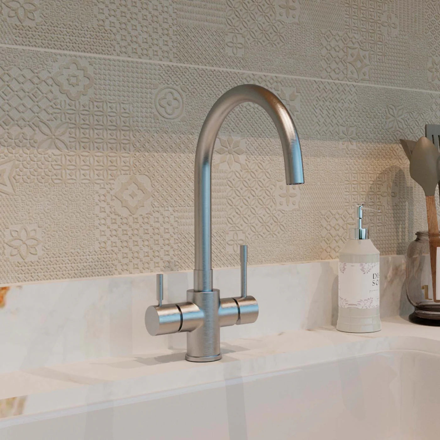 DAX Double Handle Kitchen Filter Faucet - Brushed Nickel (DAX-16005-BN)