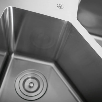 DAX Handmade Corner Double Bowl Undermount Kitchen Sink, 16 Gauge Stainless Steel, Brushed Finish, 32-3/4 x 22-3/4 x 10 Inches (DAX-347)
