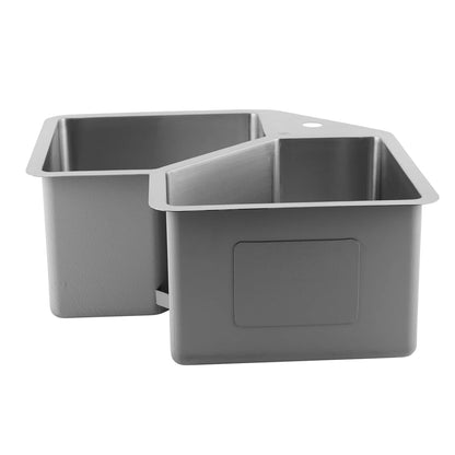 DAX Handmade Corner Double Bowl Undermount Kitchen Sink, 16 Gauge Stainless Steel, Brushed Finish, 32-3/4 x 22-3/4 x 10 Inches (DAX-347)