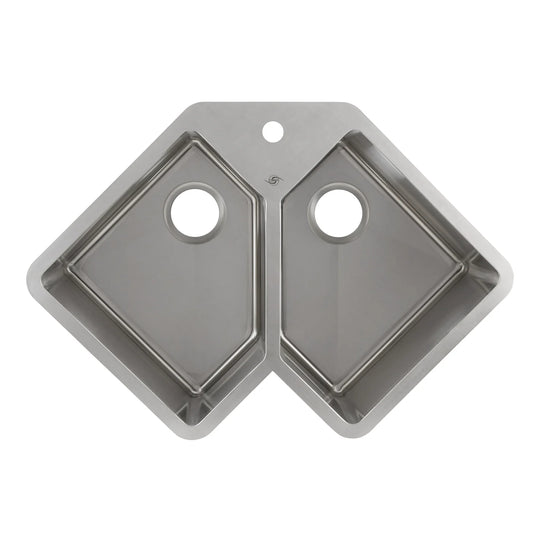DAX Handmade Corner Double Bowl Undermount Kitchen Sink, 16 Gauge Stainless Steel, Brushed Finish, 32-3/4 x 22-3/4 x 10 Inches (DAX-347)