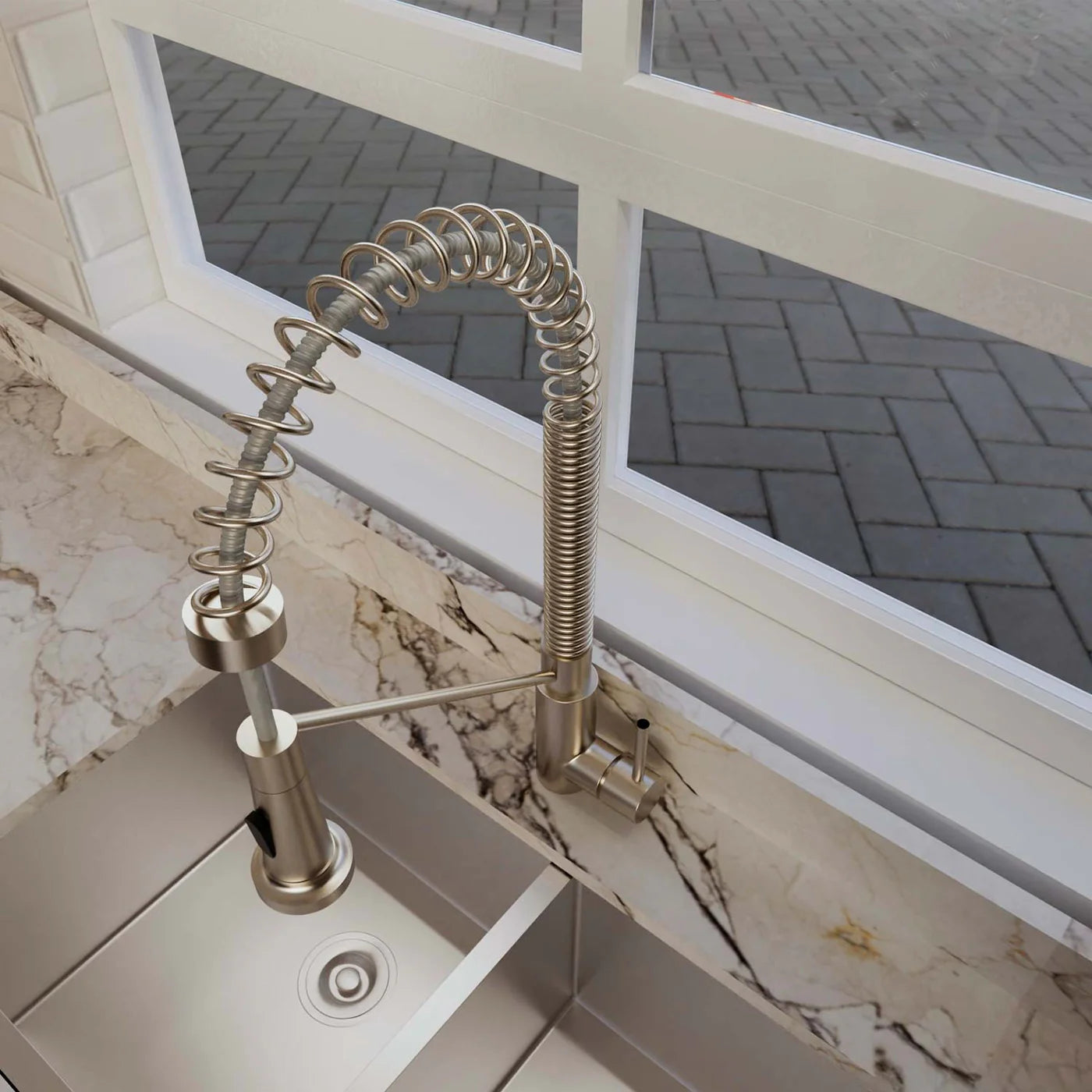 DAX Industrial Single Handle Pull Out Kitchen Faucet