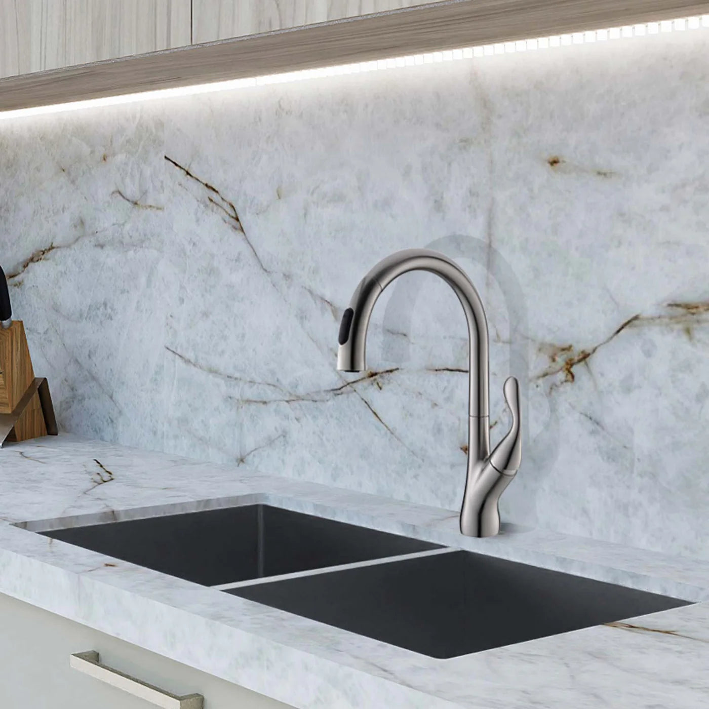 DAX Single Handle Pull Down Kitchen Faucet with Dual Sprayer and Swivel Spout, Brass Body, Brushed Nickel Finish, 9-1/8 x 15-5/8 Inches (DAX-6985E-BN) Sale price