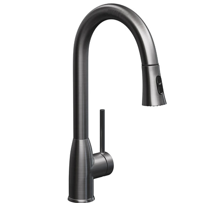 DAX Single Handle Pull Down Kitchen Faucet with Dual Sprayer, Brass Body, Brushed Nickel Finish, Size 11-7/16 x 17-1/2 Inches (DAX-8887)