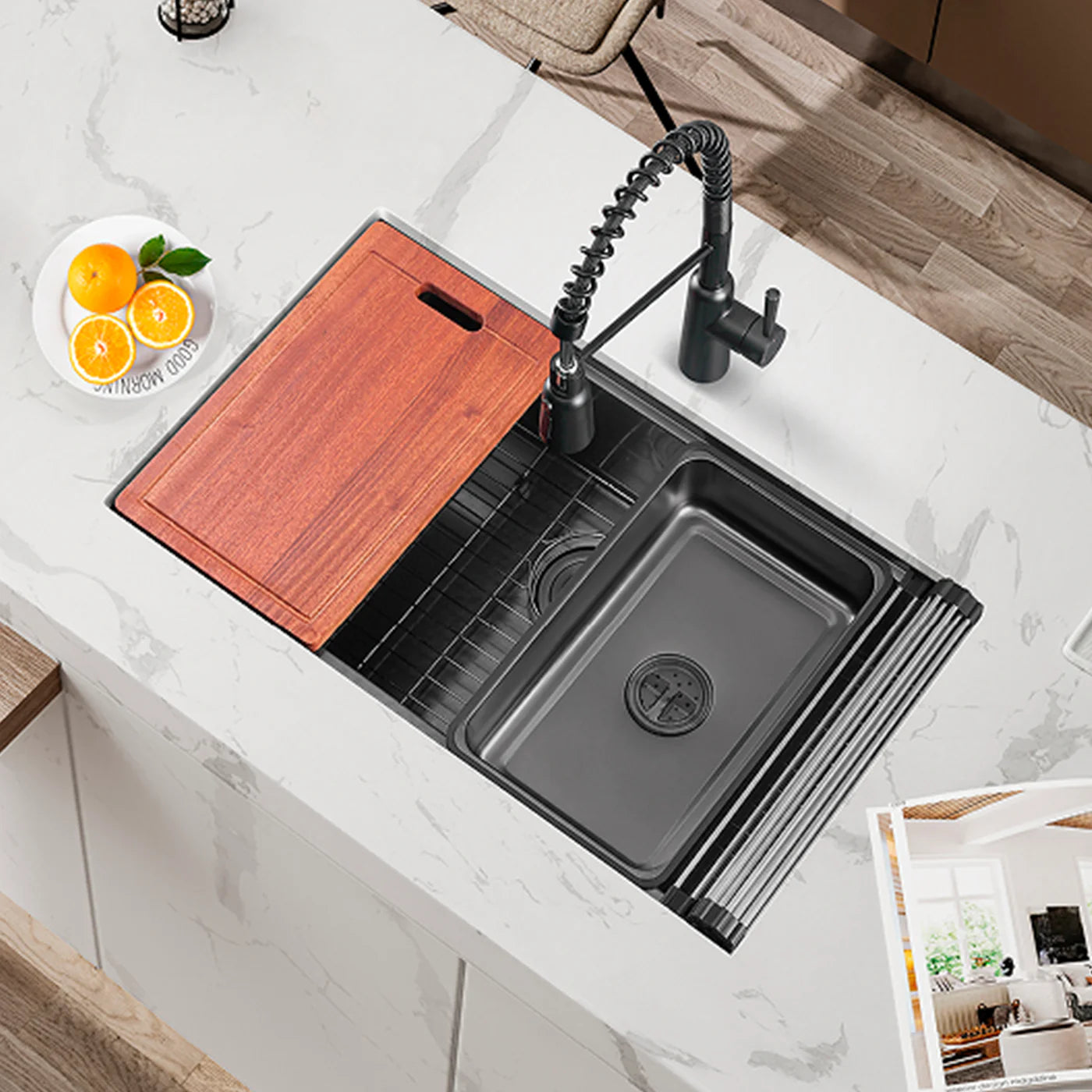 DAX Handmade Workstation Single Bowl Undermount Kitchen Sink NB - Stainless Steel 304 - 16 G - Acces