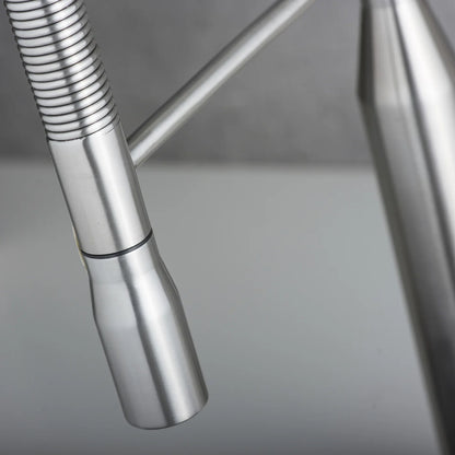 DAX Single Handle Pull Down Kitchen Faucet, Stainless Steel Shower Head and Body, Brushed Finish, Size 9-1/16 x 19-5/16 Inches (DAX-S1095A)