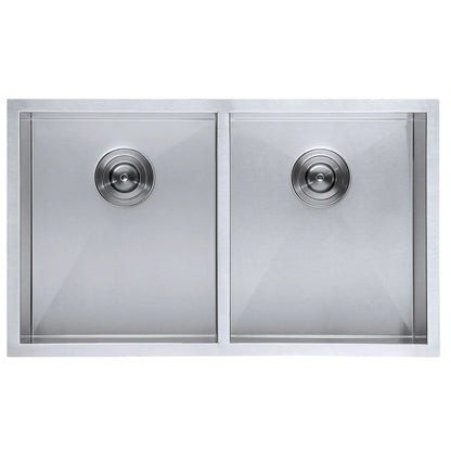 DAX Double Bowl Undermount 50/50 Kitchen Sink, 16 Gauge Stainless Steel, Brushed Finish , 31 x 18 x 10 Inches (DAX-SQ-3118A)