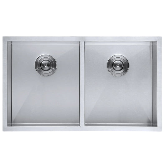DAX Double Bowl Undermount 50/50 Kitchen Sink, 16 Gauge Stainless Steel, Brushed Finish , 31 x 18 x 10 Inches (DAX-SQ-3118A)