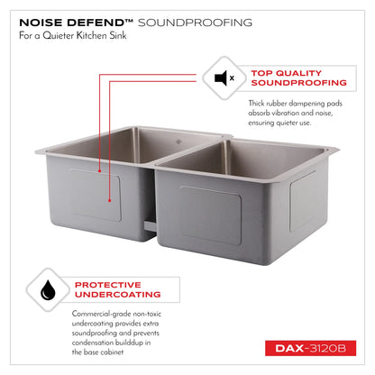 DAX Stainless Steel Undermount Double Bowl Kitchen Sink DAX-3120-B