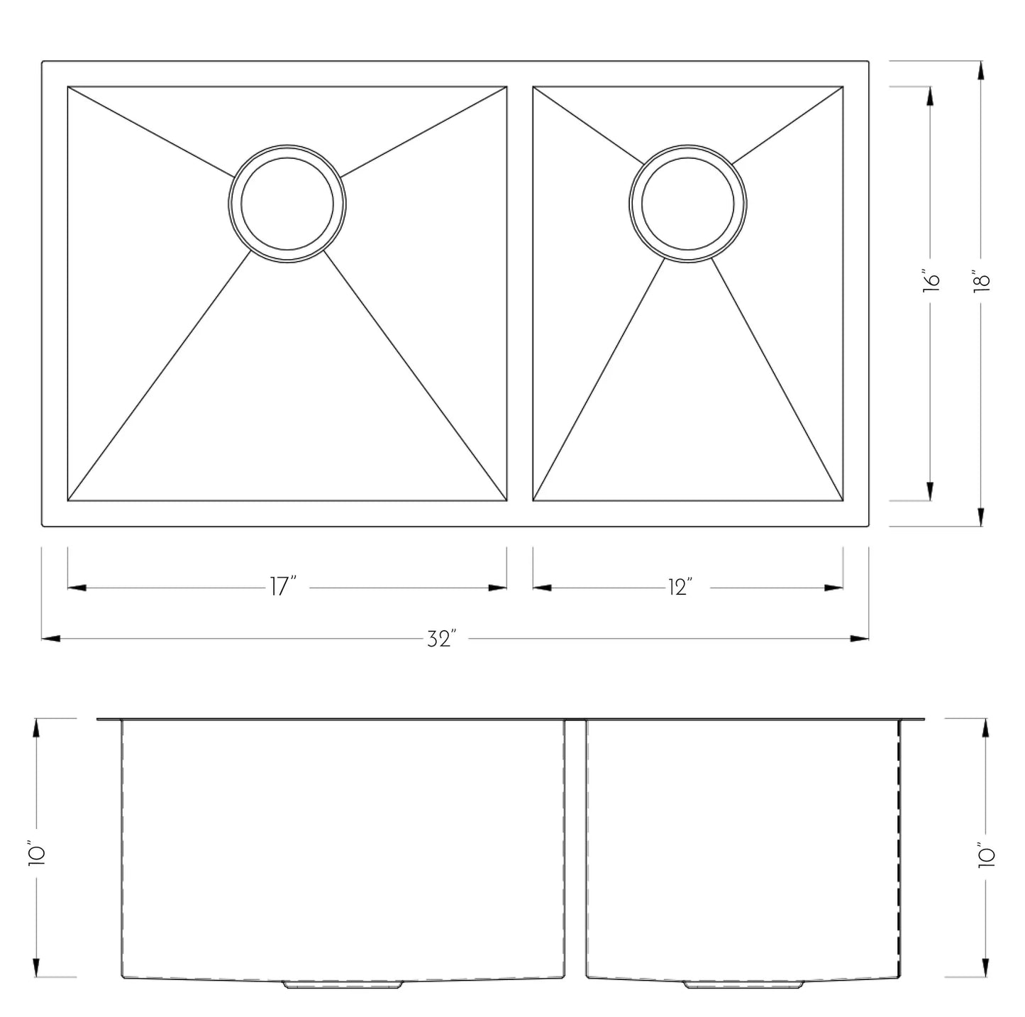 DAX Stainless Steel Undermount Double Bowl Kitchen Sink DAX-SQ-3218