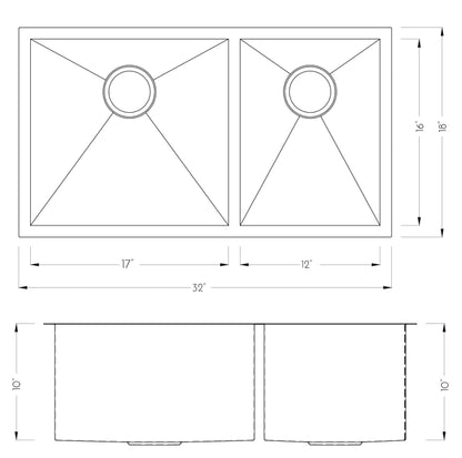 DAX Stainless Steel Undermount Double Bowl Kitchen Sink DAX-SQ-3218