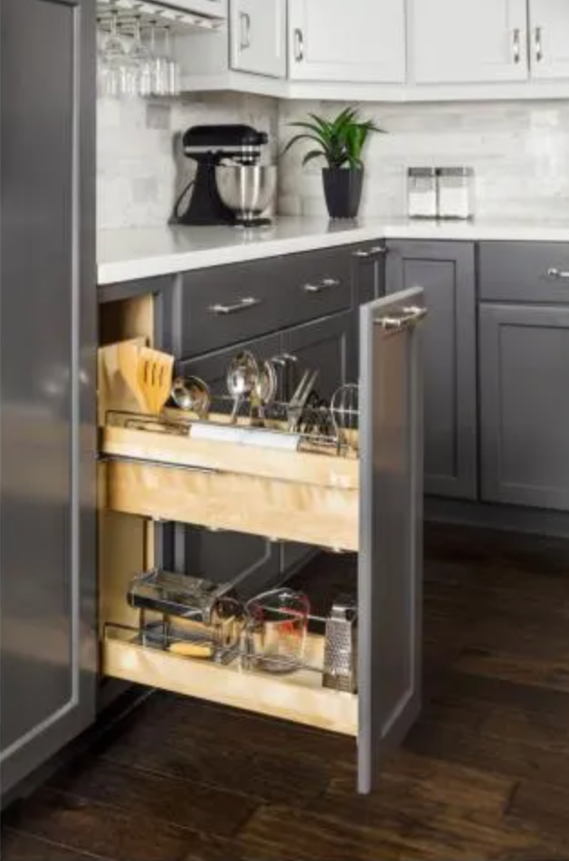 8" "No Wiggle" Utensil Bin Soft-close Base Cabinet Pullout