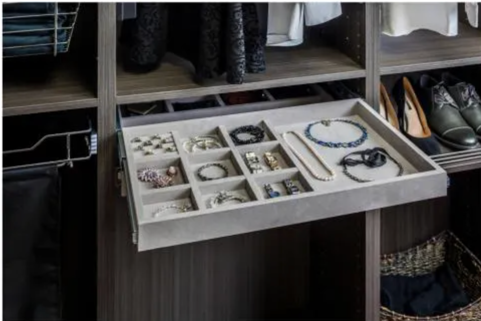 Black Felt 10-Compartment Jewelry Organizer Drawer