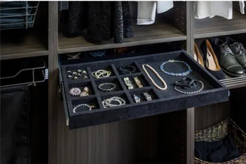 Black Felt 10-Compartment Jewelry Organizer Drawer
