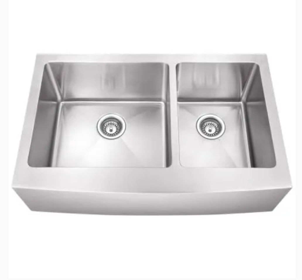 35-7/8" L x 20-3/4" W x 10" D Apron-front/Farmhouse Front 16 Gauge Stainless Steel 60/40 Double Bowl Sink