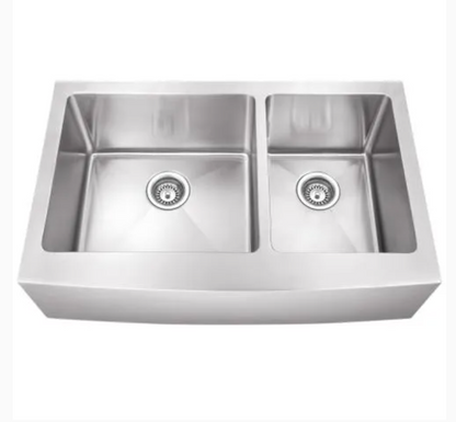 35-7/8" L x 20-3/4" W x 10" D Apron-front/Farmhouse Front 16 Gauge Stainless Steel 60/40 Double Bowl Sink