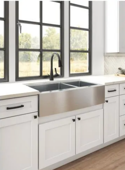 35-7/8" L x 20-3/4" W x 10" D Apron-front/Farmhouse Front 16 Gauge Stainless Steel 60/40 Double Bowl Sink