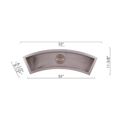 DAX Handmade Undermount Bar Sink, 16 Gauge Stainless Steel, Brushed Finish, 33 x 8-1/2 x 6 Inches (DAX-SQ-3312-C)