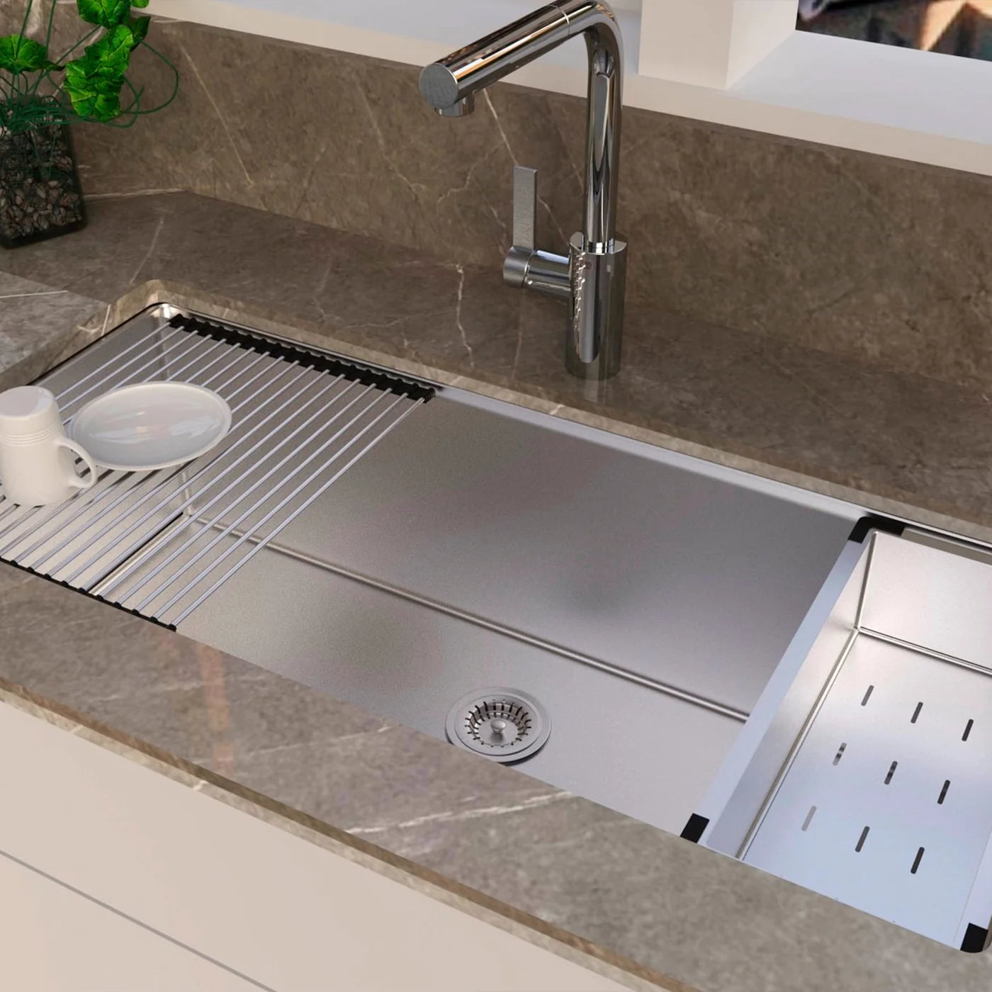 DAX Workstation Single Bowl Undermount Kitchen Sink 40 x 18 - R10 - 18G. Accessories Included (DX-WS4019-R10)