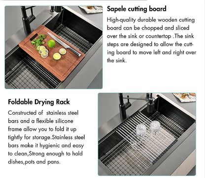 DAX Handmade Workstation Single Bowl Undermount Kitchen Sink NB - Stainless Steel 304 - 16 G - Acces